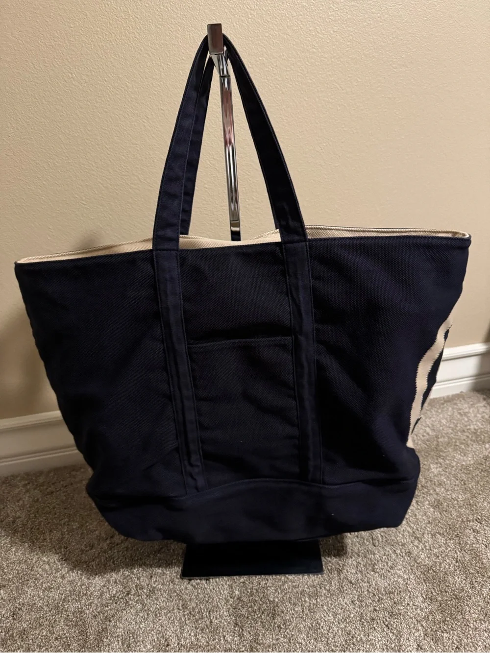 Tory Burch Navy and Cream Logo Canvas Tote